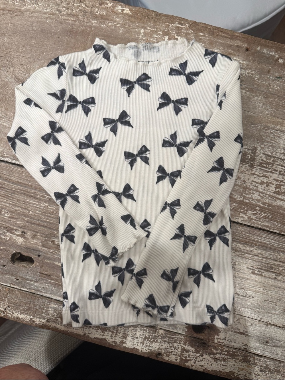 Carter's Cream Long-Sleeve Ribbed Top with Black Bow Print